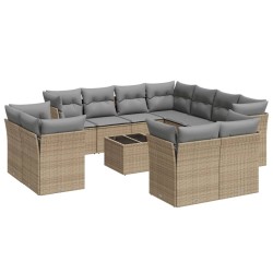 vidaXL Set de sofás de jardín 12 pzas y cojines ratán sintético marrón