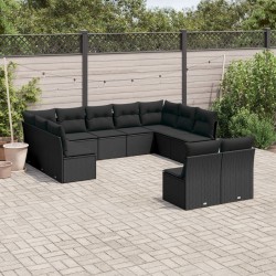 vidaXL Set de sofás de jardín 11 pzas y cojines ratán sintético negro