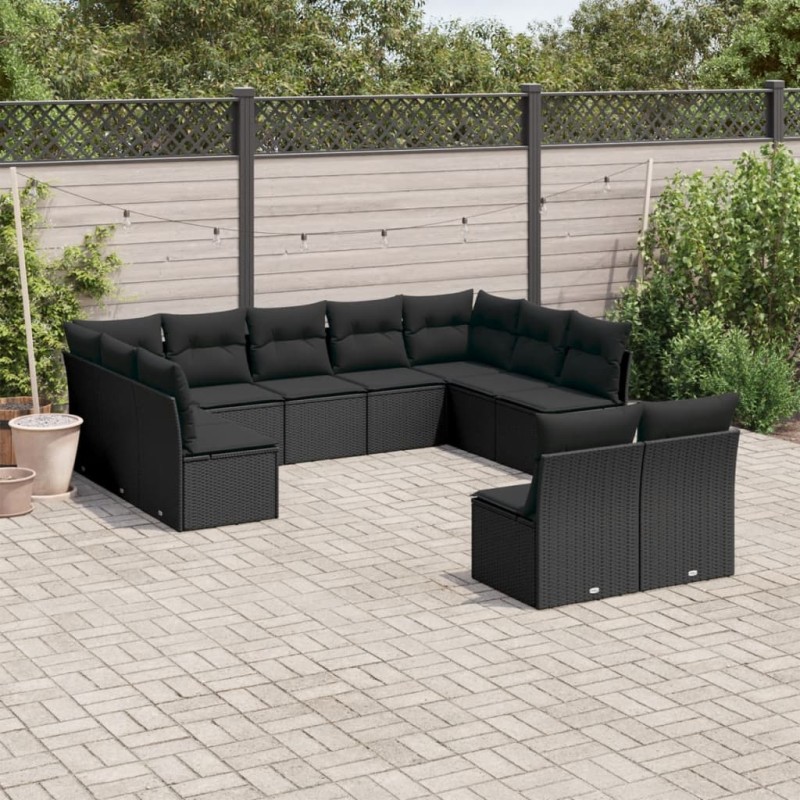 vidaXL Set de sofás de jardín 11 pzas y cojines ratán sintético negro