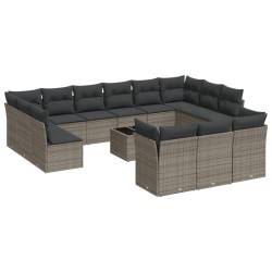 vidaXL Set de sofás de jardín 14 pzas con cojines ratán sintético gris