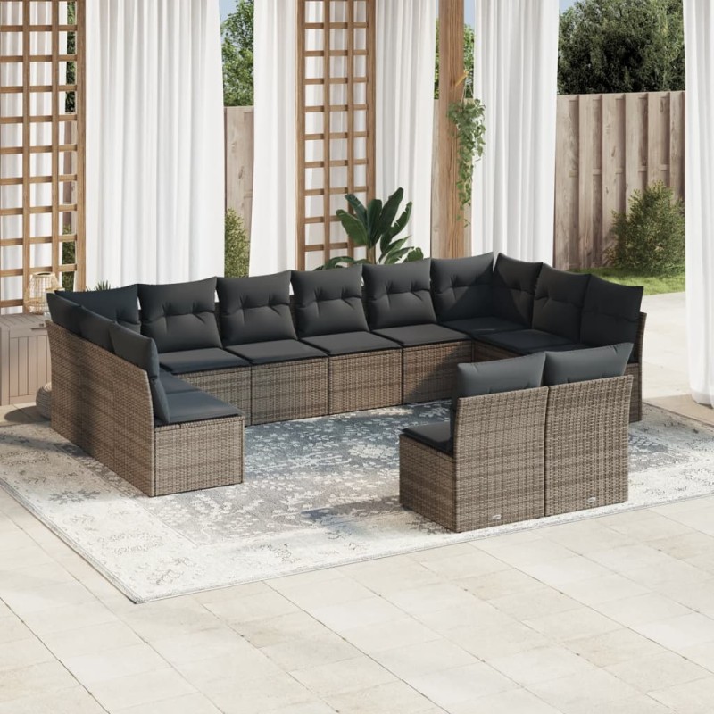 vidaXL Set de sofás de jardín 12 pzas con cojines ratán sintético gris vidaXL Set de sofás de jardín 12 pzas con cojines ratán sintético gris