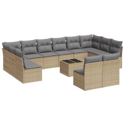 vidaXL Set sofás de jardín con cojines 13 pzas ratán sintético beige