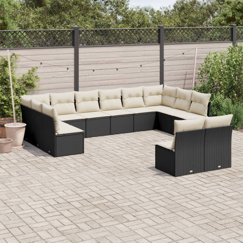 vidaXL Set de sofás de jardín 12 piezas cojines ratán sintético negro vidaXL Set de sofás de jardín 12 piezas cojines ratán sintético negro
