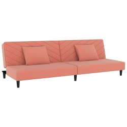 vidaXL Sofá cama de 2 plazas con dos almohadas terciopelo rosa