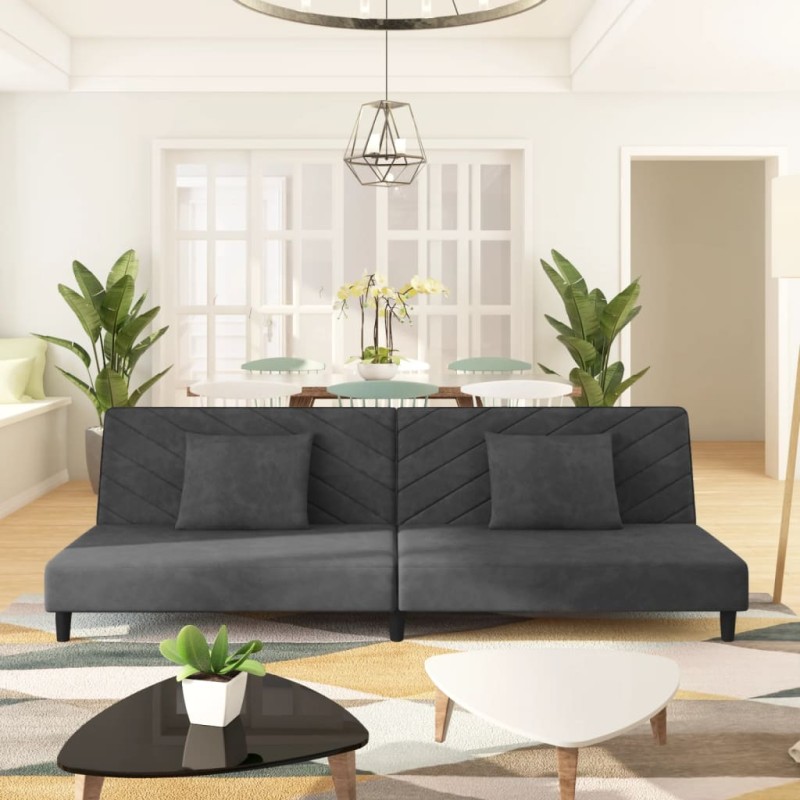 vidaXL Sofá cama de 2 plazas con dos almohadas terciopelo gris oscuro vidaXL Sofá cama de 2 plazas con dos almohadas terciopelo gris oscuro