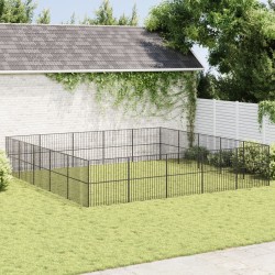 vidaXL Corralito para perros con 20 paneles acero galvanizado negro