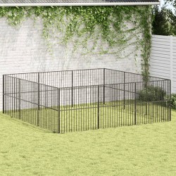 vidaXL Corralito para perros con 12 paneles acero galvanizado negro