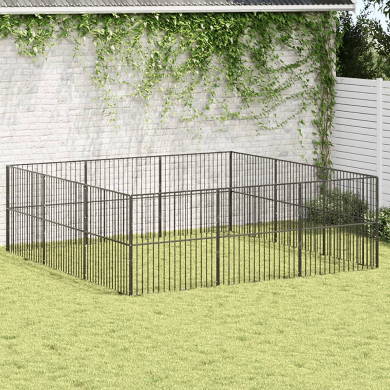 vidaXL Corralito para perros con 12 paneles acero galvanizado negro