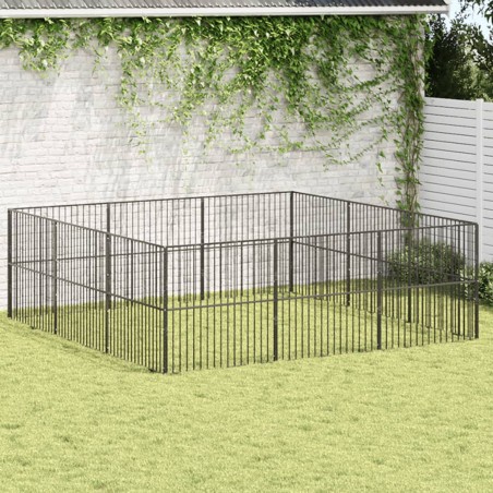 vidaXL Corralito para perros con 12 paneles acero galvanizado negro