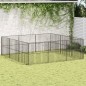 vidaXL Corralito para perros con 12 paneles acero galvanizado negro