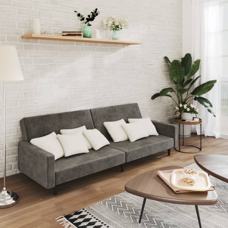 vidaXL Sofá cama de 2 plazas terciopelo gris oscuro vidaXL Sofá cama de 2 plazas terciopelo gris oscuro
