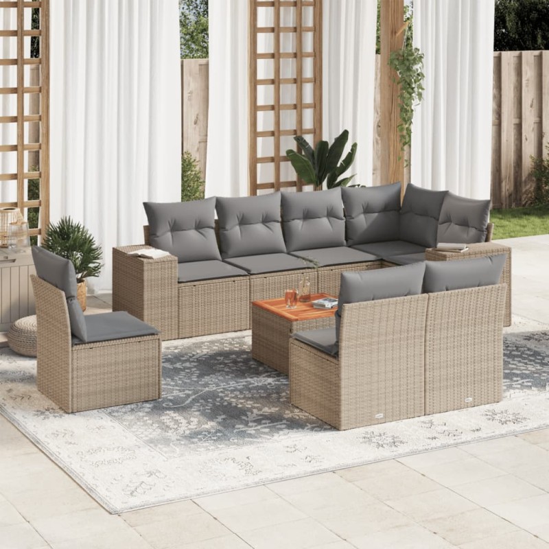 vidaXL Set de sofás de jardín 9 pzas con cojines ratán sintético beige vidaXL Set de sofás de jardín 9 pzas con cojines ratán sintético beige