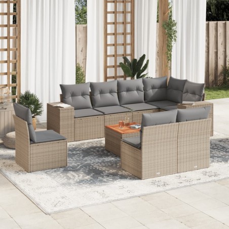 vidaXL Set de sofás de jardín 9 pzas con cojines ratán sintético beige
