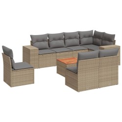 vidaXL Set de sofás de jardín 9 pzas con cojines ratán sintético beige