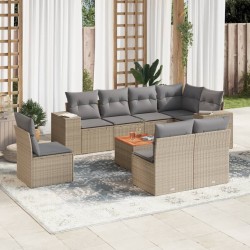 vidaXL Set de sofás de jardín 9 pzas con cojines ratán sintético beige