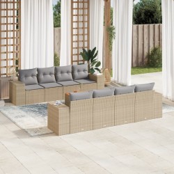 vidaXL Set de sofás de jardín 9 pzas con cojines ratán sintético beige