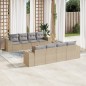 vidaXL Set de sofás de jardín 9 pzas con cojines ratán sintético beige