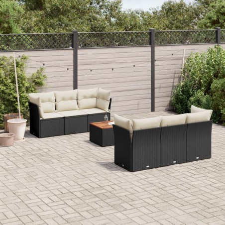 vidaXL Set de comedor de jardín 7 pzas y cojines ratán sintético negro