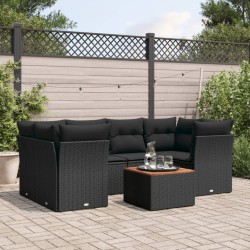 vidaXL Set de comedor de jardín 7 pzas y cojines ratán sintético negro