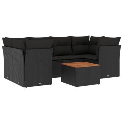 vidaXL Set de comedor de jardín 7 pzas y cojines ratán sintético negro