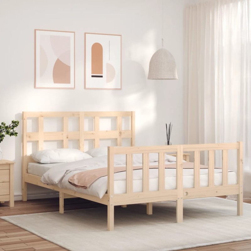 vidaXL Estructura de cama con cabecero madera maciza 140x200 cm vidaXL Estructura de cama con cabecero madera maciza 140x200 cm