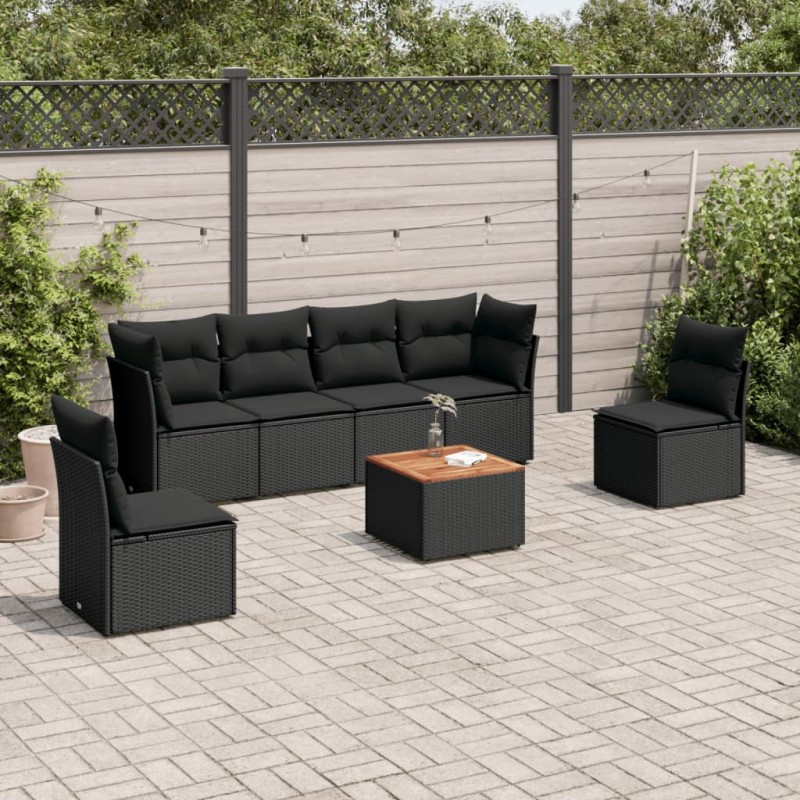 vidaXL Set de comedor de jardín 7 pzas y cojines ratán sintético negro vidaXL Set de comedor de jardín 7 pzas y cojines ratán sintético negro