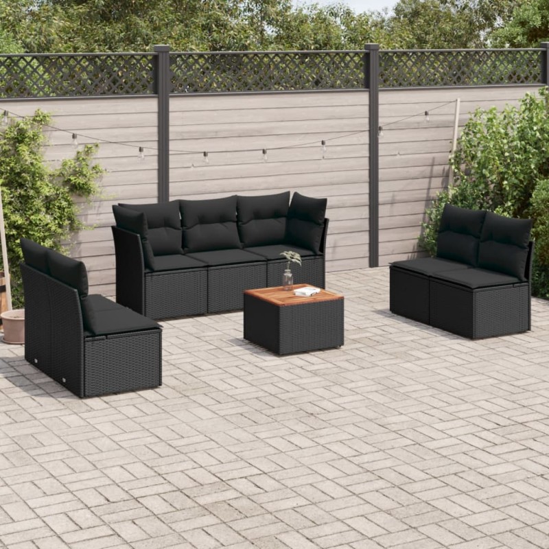 vidaXL Set de sofás de jardín 8 piezas y cojines ratán sintético negro vidaXL Set de sofás de jardín 8 piezas y cojines ratán sintético negro