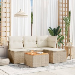 vidaXL Juego de sofás jardín con cojines 5 pzas ratán sintético beige
