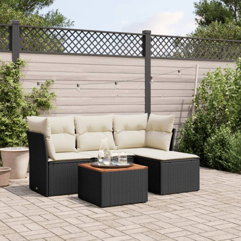 vidaXL Set de muebles de jardín 5 pzas y cojines ratán sintético negro vidaXL Set de muebles de jardín 5 pzas y cojines ratán sintético negro