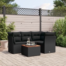 vidaXL Set de muebles de jardín 5 pzas y cojines ratán sintético negro
