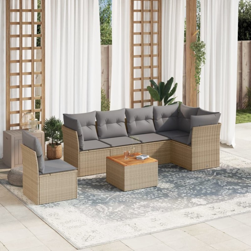 vidaXL Set sofás de jardín 7 piezas y cojines ratán sintético beige vidaXL Set sofás de jardín 7 piezas y cojines ratán sintético beige