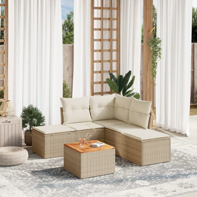 vidaXL Juego de sofás jardín con cojines 6 pzas ratán sintético beige vidaXL Juego de sofás jardín con cojines 6 pzas ratán sintético beige