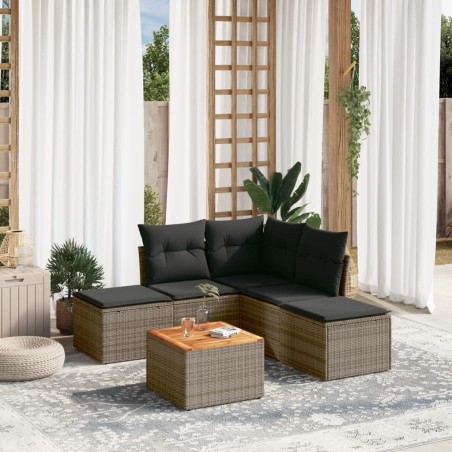 vidaXL Set de muebles de jardín 6 pzas y cojines ratán sintético gris