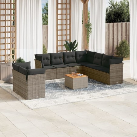 vidaXL Set de sofás de jardín 10 pzas con cojines ratán sintético gris