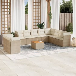 vidaXL Set de sofás de jardín 11pzas con cojines ratán sintético beige