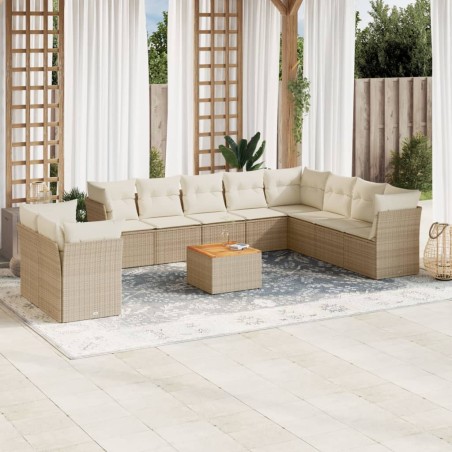 vidaXL Set de sofás de jardín 11pzas con cojines ratán sintético beige