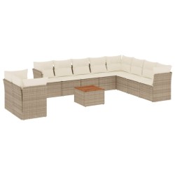 vidaXL Set de sofás de jardín 11pzas con cojines ratán sintético beige
