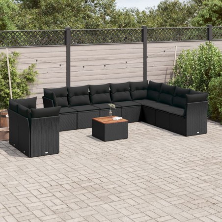 vidaXL Set de sofás de jardín 11 pzas y cojines ratán sintético negro