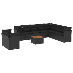 vidaXL Set de sofás de jardín 11 pzas y cojines ratán sintético negro