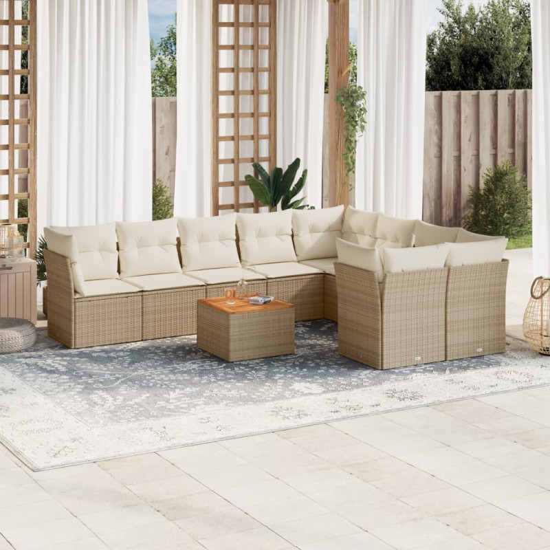 vidaXL Juego de sofás jardín con cojines beige 10 pzas ratán sintético vidaXL Juego de sofás jardín con cojines beige 10 pzas ratán sintético