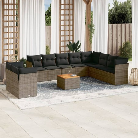 vidaXL Set de sofás de jardín 11 pzas y cojines ratán sintético gris