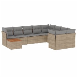vidaXL Juego de sofás jardín con cojines beige 10 pzas ratán sintético