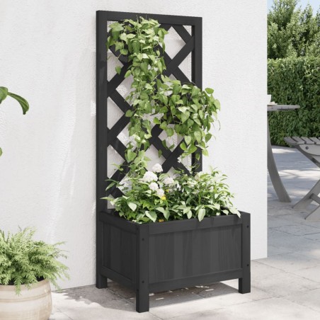 vidaXL Jardinera enrejada madera maciza de abeto negra
