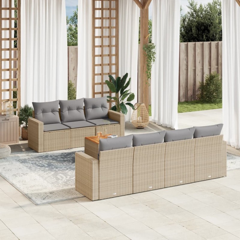 vidaXL Juego de sofás de jardín con cojines beige 8 pzas ratán PE vidaXL Juego de sofás de jardín con cojines beige 8 pzas ratán PE