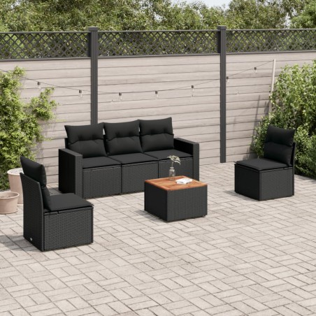 vidaXL Set de sofás de jardín 6 piezas y cojines ratán sintético negro
