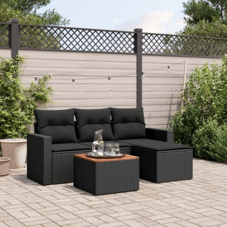 vidaXL Set de muebles de jardín 5 pzas y cojines ratán sintético negro