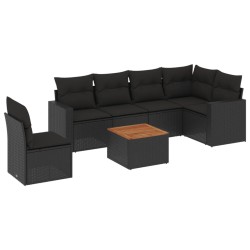 vidaXL Set de comedor de jardín 7 pzas y cojines ratán sintético negro