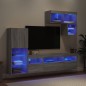 vidaXL Muebles TV pared con LED 6 pzas madera ingeniería gris Sonoma