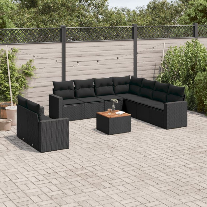 vidaXL Set de sofás de jardín 10 pzas cojines ratán sintético negro vidaXL Set de sofás de jardín 10 pzas cojines ratán sintético negro