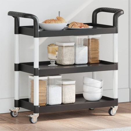 vidaXL Carrito de 3 niveles aluminio negro 77x34x72 cm